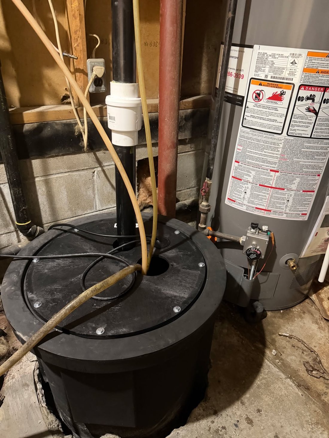 Sump pump installation in a basement
